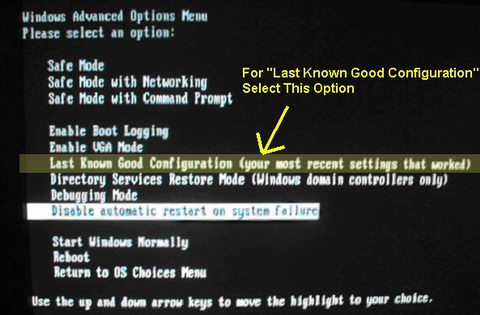 Last Known Configuration Pic1
